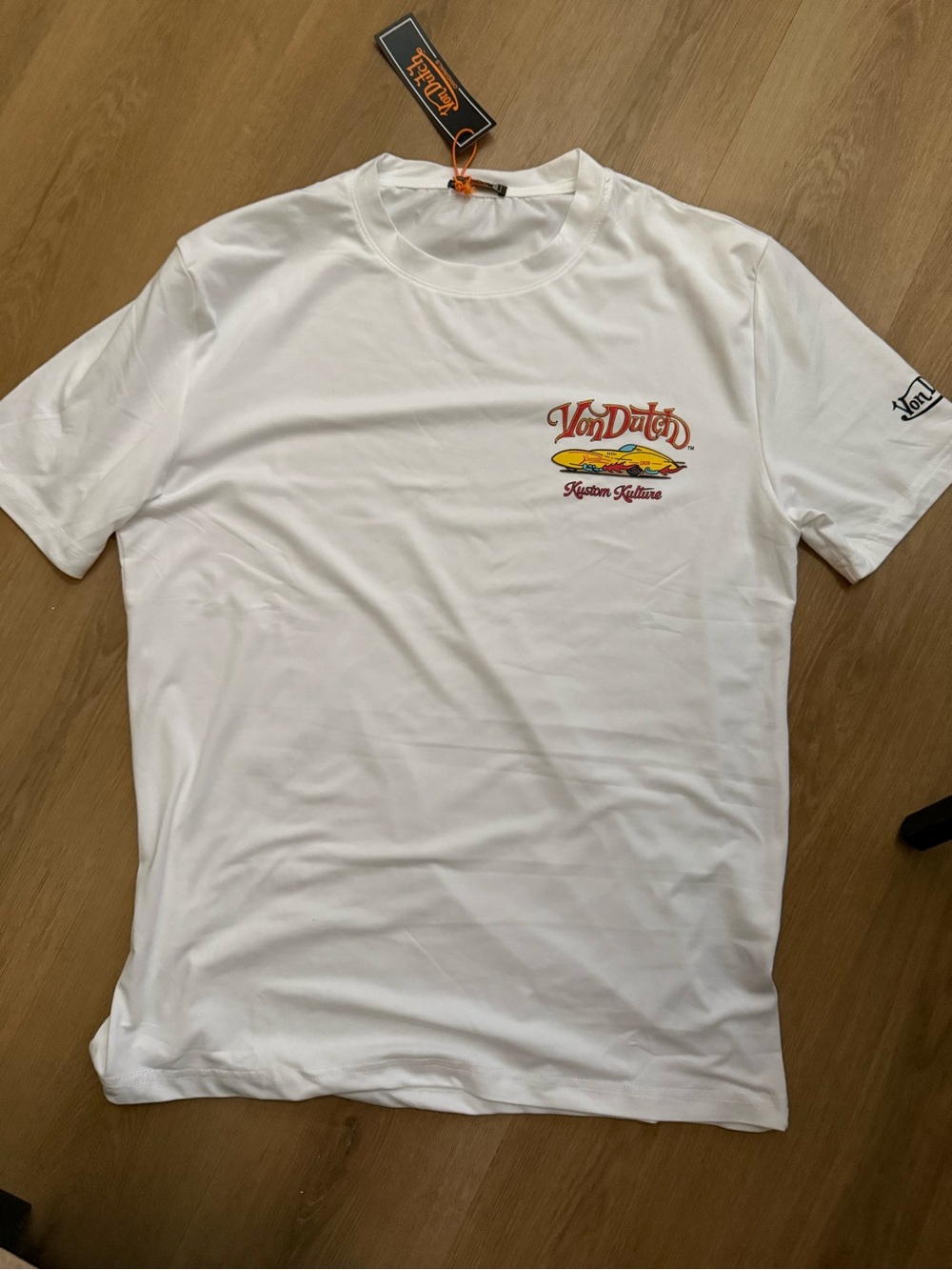 Von Dutch White Short Sleeve Logo Tee with Red & Yellow Graphic